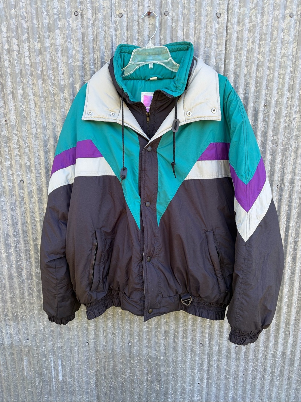Steep Slope Vintage Ski Jacket Womens XL Black Purple Teal Puffer Insulated